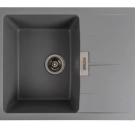 Granitinė plautuvė Platinum ZIRKON 6250, 620x500 mm, pilkos spalvos, su užkemšamu ventiliu ir sifonu komplekte, be skylių