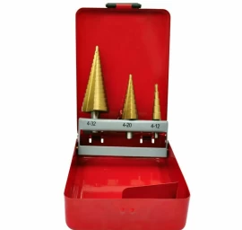 Grąžtai skylės (pa)platinimui pakopiniai | metalinė dėžutė | 4-32 mm | 3 vnt. (SK1631)