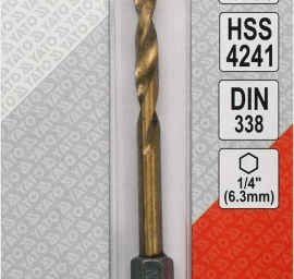 Grąžtas metalui su Hex 6.3 mm (1/4) galu HSS-TiN | 4.0 mm (YT-44757)