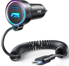 Greitasis Automobilinis įkroviklis 3-in-1 Su Usb-c Kabeliu 1,5 M 55 W, Juodas