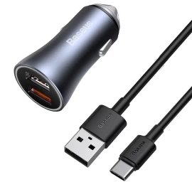 Greitasis įkroviklis 2x Usb 40w Qc Scp Fcp Afc + Usb-c Kabelis Pilkos Spalvos
