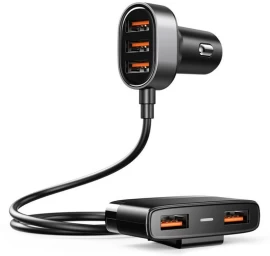 Greitasis įkroviklis 5x Usb 6,2a Su Ilginamuoju Kabeliu, Juodas