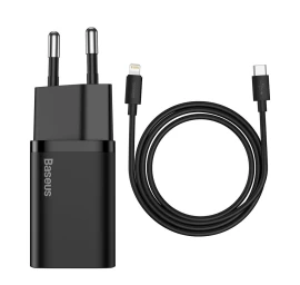 Greitasis įkroviklis Iphone Super Si 1c 20w Power Delivery + Usb-c - Lightning Kabelis 1 M, Juodas Greitasis įkroviklis Iphone Super Si 1c 20w Power Delivery + Usb-c - Lightning Kabelis 1 M, Juodas
