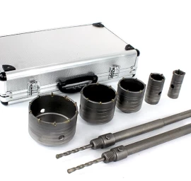 Gręžimo karūnų rinkinys su ilgais adapteriais SDS Plus | 30-100 mm | 9 vnt. (ES20449)