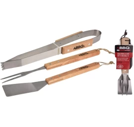 Grilio įrankių Rinkinys 3 Viename Su Medine Rankena