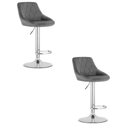 Hocker Kast - Pilkas Aksomas / Chromuotas Pagrindas X 2