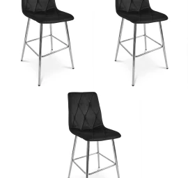 Hocker Libra - Juodas Aksomas / Chromuotos Kojos X 3