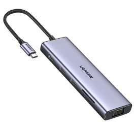 Hub 10in1 Usb-c į Usb-c Usb-a Hdmi Ethernet Ethernet Sd Tf Minijack Daliklis - Pilkas