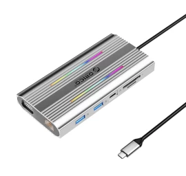„hub 12-in-1“ Doko Stotis Su Usb-c – Usb-a, Usb-c, Hdmi, Vga, Rj45, Sd, Microsd, Pd 100 W, 4k, Rgb – Pilka