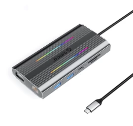 „hub 12-in-1“ Doko Stotis Su Usb-c – Usb-a, Usb-c, Hdmi, Vga, Rj45, Sd, Pd 100 W, 4k, 1000 Mbps, Rgb – Pilka