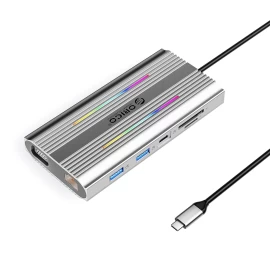 „hub 12-in-1“ Doko Stotis Su Usb-c – Usb-a, Usb-c, Hdmi, Vga, Rj45, Sd, Pd 100 W, 4k, 1000 Mbps, Rgb – Sidabrinė