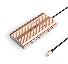 Hub 12-in-1 Usb-c – Usb-a, Usb-c, Hdmi, Displayport, Rj45, Sd/microsd, 4k, Pd 100 W, Rgb – Rožinis Auksas