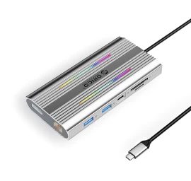 Hub 12-in-1 Usb-c – Usb-a, Usb-c, Hdmi, Displayport, Rj45, Sd/microsd, 4k, Pd 100 W, Rgb – Sidabrinis