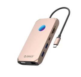 Hub 12-in-1 Usb-c – Usb-a, Usb-c, Hdmi, Vga, Sd, Rj45, Mini Jack, Pd 100 W, 4k, 1000 Mbps, Rgb – Rožinis Auksas