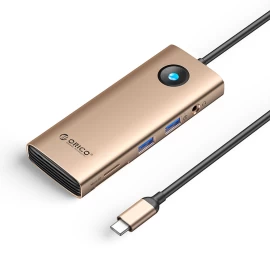 Hub 8-in-1 Usb-c – Usb-a, Usb-c, Hdmi, Sd, Microsd, Rj45, Mini Jack, Pd 100 W, 4k, 60 Hz – Rožinis-auksinis
