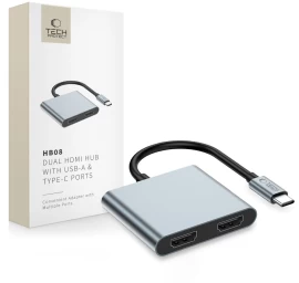 Hub Adapteris 4in1 Usb-c Usb-a 2x Hdmi 4k 60hz - Pilkas