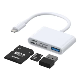 Hub Kortelių Skaitytuvo Adapteris Iphone Otg Lightning - Usb Kortelių Skaitytuvas Sd Tf Baltas