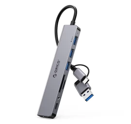 Hub Ysa8-u3 Usb-a / Usb-c į Usb-a Usb-c 3,5 Mm Garso Tf Sd Doko Stotelė - Pilka