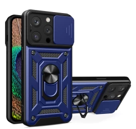 hybrid Armor Camshield Apsauginis Dėklas Su Stovu Ir Fotoaparato Dangteliu iphone 15 Pro Max - Mėlynas hybrid Armor Camshield Apsauginis Dėklas Su Stovu Ir Fotoaparato Dangteliu iphone 15 Pro Max - Mėlynas