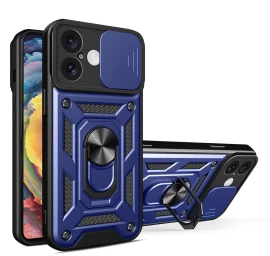 hybrid Armor Camshield Dėklas iphone 16 Plus Su Fotoaparato Dangteliu Ir Stovu - Mėlynas