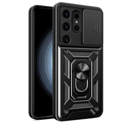 Hybrid Armor Camshield Dėklas samsung Galaxy S24 Ultra Su Kameros Dangteliu - Juodas