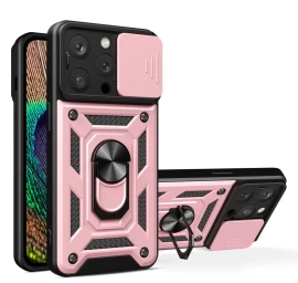 hybrid Armor Camshield Dėklas Su Stovu Ir Fotoaparato Dangteliu iphone 15 Pro Max - Rožinis hybrid Armor Camshield Dėklas Su Stovu Ir Fotoaparato Dangteliu iphone 15 Pro Max - Rožinis