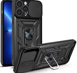 Hybrid Armor Camshield Iphone 13 Pro Max šarvuotas Dėklas Su Kameros Dangteliu, Juodas