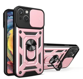 Hybrid Armor Camshield Iphone 14 Plus šarvuotas Dėklas Su Kameros Dangteliu Rožinės Spalvos