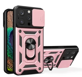 Hybrid Armor Camshield Iphone 14 Pro šarvuotas Dėklas Su Kameros Dangteliu Rožinės Spalvos