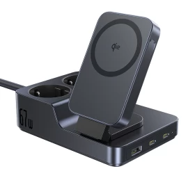 įkrovimo Stotelė 6in1 Belaidis Usb-a Usb-c 2x Kintamosios Srovės Lizdas 67 W - Juoda