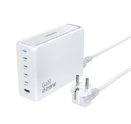 įkrovimo Stotelė Gan 1x Usb-a 4x Usb-c Pd 228w Su 1,5 M Kabeliu, Balta