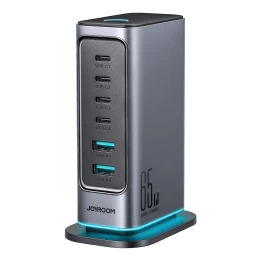 įkrovimo Stotelė Gan 65w Eu Kelių Prievadų įkroviklis 4x Usb-c Ir 2x Usb-a - Tamsiai Pilka