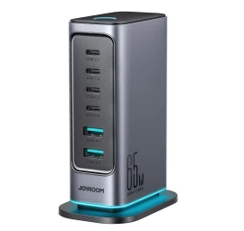 įkrovimo Stotelė Jr-tcm02 2x Usb-a 4x Usb-c Gan 65w Jk Kištukas - Pilka