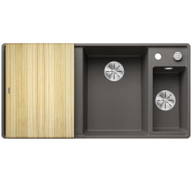 ilgranitinė plautuvė AXIA III 6 S-F RE SILG Pilka Z.ES InFino M.AF su medine lentele ir nuvarvėjimo indu