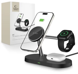 Indukcinis įkroviklis 3-in-1, Skirtas Išmaniesiems Telefonams, Ausinėms Ir Išmaniesiems Laikrodžiams Su magsafe - Juodas