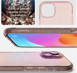 iphone 15 Plus Dėklas Su Skystųjų Kristalų Blizgučiais - Rožinis Skaidrus