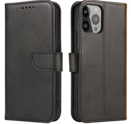 „iphone 15 Pro Magnet Case“ Dėklas-piniginė Su Atverčiamu Dangteliu Ir Atrama – Juodas