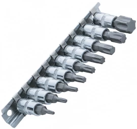 Įpresuotų antgalių rinkinys | 6.3 mm (1/4) | T-Star (Torx) T10 - T50 | 9 vnt. (KR144010)