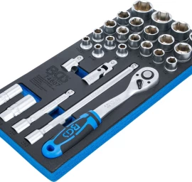 Įrankių dėklas 1/3: Galvučių rinkinys | Coliniai dydžiai | 12,5 mm (1/2) | 27 vnt. (74607)