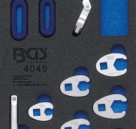 Įrankių dėklas 1/3: Terkšlinių atvirų raktų vamzdeliams komplektas ir šoniniai raktai | 15 vnt. (4049)