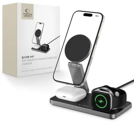 Išmaniųjų Telefonų Išmaniųjų Laikrodžių Ausinių Indukcinis įkroviklis 3-in-1 Su Usb-c Kabeliu - Juodas