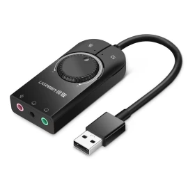 Išorinės Garso Plokštės Usb Adapteris - 3,5 Mm Mini Lizdas Su Garsumo Reguliatoriumi 15 Cm Juodas Išorinės Garso Plokštės Usb Adapteris - 3,5 Mm Mini Lizdas Su Garsumo Reguliatoriumi 15 Cm Juodas