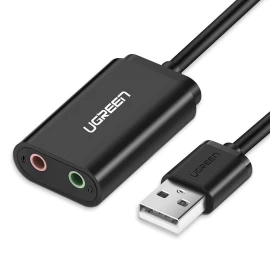 Išorinės Muzikos Garso Plokštės Usb Adapteris - 3,5 Mm Mini Lizdo Laidas 15 Cm, Juodas