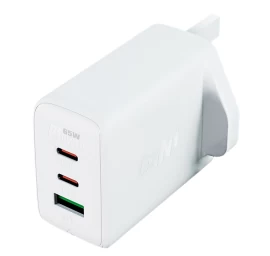 Jk Gan 65w Angliškas Kištukinis įkroviklis 1x Usb 2x Usb-c Pd Baltas