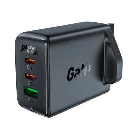 Jk Gan 65w Angliškas Kištukinis įkroviklis 1x Usb 2x Usb-c Pd Juodas