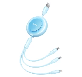Kabelis 3in1 Su įtraukikliu Usb Microusb Apple Usb-c 3,5a 1,1 M Mėlynas