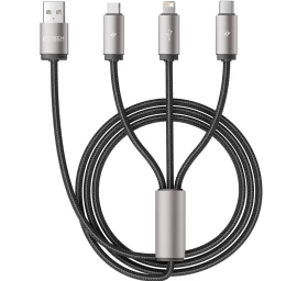Kabelis 3in1 Usb-a - lightning / Usb-c / micro Usb 1 M - Pilkas