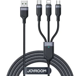 Kabelis 3in1 Usb-a - Lightning Usb-c Microusb 1,2 M - Juodas