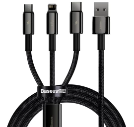 Kabelis 3in1 Usb Usb-c Iphone Lightning Microusb 3,5 A 1,5 M Juodas