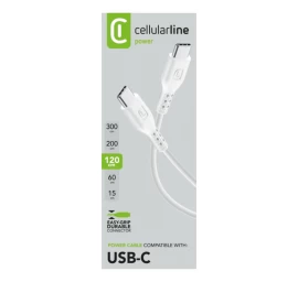 Kabelis Cellularline USB-C 2m, balta (Ekspozicinė prekė)